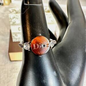 Dior Amber, Rhinestones and Silver Vintage Rare RING Beautiful! U.S.7.5 size